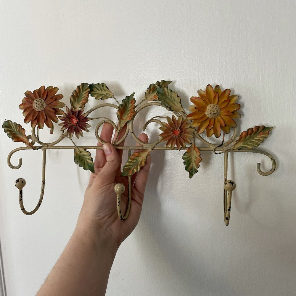 Unique Floral Vintage Painted Metal Wall Hooks